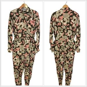 Vintage Carol Anderson Women's Small Jumpsuit Tropical Coveralls Floral 80s